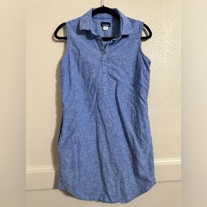 Basic Editions Sleeveless Collared Blue Linen Blend Shift Dress